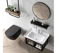 GLJTUO Meuble-Lavabo Noir Moderne avec Vasque en Céramique Et Étagère Ouverte, Ensemble De 43 Cm pour Une Salle De Bain Élégante Et Un Gain De Place.,51cm/20in