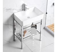 GLJTUO Meuble-Lavabo sur Pied avec Étagère De Rangement Et Robinet, Vasque en Céramique pour Une Utilisation Intérieure Et Extérieure,Single Cold Faucet Set-60cm