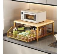 GLJTUO Support à Micro-Ondes à roulettes - Étagère à Vaisselle Polyvalente à 2 Niveaux, Peu encombrante, idéale pour Les Petites Cuisines, Les Garde-Manger, Les Bureaux et Plus,Gold-14.57x10.24in