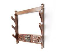 GLJTUO Support Mural pour Épée Katana Samurai - Support pour Épée Wakizashi Genji - Motif Creux - 1/2/3/4 Niveaux (Marron 4 Niveaux)