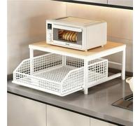 GLJTUO Support pour Micro-Ondes Double Couche avec Plateau Coulissant en Bois pour Cuisine, Bureau ou Chambre - Solution Gain de Place 40 x 35 cm,White-14.57x10.24in
