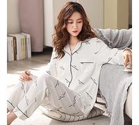 GLJTUO Un Pyjama Confortable Pyjamas Femmes Femmes Pyjamas en Pur Coton Femme Maison Pijama,White-XL