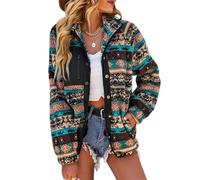 Glkaend Femmes Western Aztec Imprimer Veste Bohème Flanelle Revers À Manches Longues Rétro Manteau Outwear,By02,XL