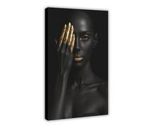 GLKISGFQ Poster de maquillage doré femme noire sur toile pour décoration de chambre à coucher, bureau, chambre, cadeau 50 x 75 cm