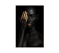 GLKISGFQ Poster de maquillage doré femme noire sur toile pour décoration de chambre à coucher, bureau, chambre, cadeau 30 x 45 cm