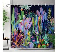 GLKSDLPO 1 Rideau de Douche Jardin désertique, Illustration numérique Moderne 3D HD de Cactus et Plantes succulentes néon, Rideau de Baignoire à Feuilles Vertes (100 x 200 cm / 39 x 79 po (L x H))