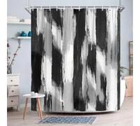 GLKSDLPO Rideau de Douche Abstrait Gris et Noir à Motifs de Coups de Pinceau, en Polyester. Comprend 12 Crochets et est Lavable (90 x 195 cm / 35 x 77 po (L x H)).