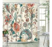 GLKSDLPO Rideau de Douche Floral Vintage élégant Bleu Sarcelle Corail doré Turquoise Style bohème rétro Milieu du siècle Extra Long pour Salle de Bain (120 x 183 cm / 47 x 72 po (L x H))