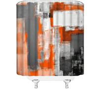 GLKSDLPO Rideau de Douche Orange brûlé, Style bohème Moderne, Gris, Motifs Abstraits de Coups de Pinceau, pour Salle de Bain et Salle d'eau (168 x 183 cm/66 x 72 po (l x H))