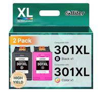 Glliter 301 301 XL Cartouche pour HP 301 Cartouche Encre pour HP Encre 301xl Noir Compatible pour HP Envy 5530 4500 4507 4508 5534 deskjet 2547 2510 3055a 3050 Officejet 4630 3050(Noir et Couleur)