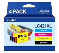 Glliter LC421XL LC-421XLVAL Lot de cartouches d'encre pour Brother LC421 LC-421XL Multipack pour Brother DCP-J1050DW DCP-J1140DW MFC-J1010DW (1noir, 1magenta, 1 cyan, 1 jaune)