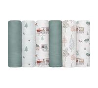 GLLQUEN BABY Langes Mousseline Coton Bio Lot de 6 (70x70 cm) - Lange Bébé, Serviette, Couverture, Bavoir - Super Doux, Respirant, Absorbant - Cadeau Naissance (forêt de Noël)
