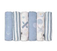 GLLQUEN BABY Langes Mousseline Coton Bio Lot de 6 (70x70 cm) - Lange Bébé, Serviette, Couverture, Bavoir - Super Doux, Respirant, Absorbant - Cadeau Naissance (Astronaute)