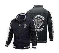 GLLUSA Blouson Aviateur pour Hommes Sweatshirt pour Anarchy Sons Imprimé Costume De Vol Décontracté Manches Longues Vestes Zippées Cardigan Uniforme De Baseball Hauts-Black||4XL