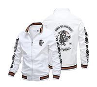 GLLUSA Blouson Aviateur pour Hommes Sweatshirt pour Anarchy Sons Imprimé Costume De Vol Décontracté Manches Longues Vestes Zippées Cardigan Uniforme De Baseball Hauts-White||M