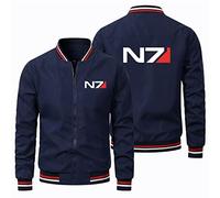 GLLUSA Veste Bombardier De Baseball Pour Hommes Pour N7 Print Fashion Autumn Zip up Outwear Veste à Col Montant Manteau Sports D'extérieur Décontractés Hauts De Blouson Coupe-Vent Moto-Blue||L