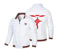 GLLUSA Veste Bomber Pour Homme Sweatshirt Pour Fullmetal Alchemist Imprimé Costume De Vol Décontracté Manches Longues Vestes Zippées Cardigan Uniforme De Baseball Hauts-White||M