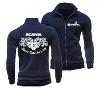 GLLUSA Veste pour Homme Sweatshirt Pull pour Scania Imprimé Cardigan Décontracté Vestes À Revers Manches Longues Fermeture Éclair Complète Manteau De Survêtement Top-Dark Blue||XL