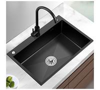 GLMGBP Évier de Cuisine en Acier Inoxydable 304, évier de Bar Artisanal à cuve Unique avec Robinet et kit de vidange, Montage sur Le Dessus pour Un Usage Domestique, revêtement Nano pour Un nettoya