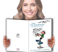 AFIE GLMX-2018 Gaston Lagaffe Maxi Grande Carte Joyeux ANNIVERSAIRE pour tous les âges Souffler Bougies Gâteau Cadeau Groupé Surprise Enfants Ados Adultes Signer Format A4 Géant Illustré + Enveloppe