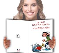 AFIE GLMX-2031 Gaston Lagaffe Maxi Grande Carte Départ Retraite ou Déménagement Au Revoir Bonne Chance Continuation Vœux Réussite Pot Collègue Quitter Entreprise Signer Format A4 Géant + Enveloppe