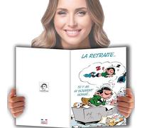 AFIE GLMX-2033 Gaston Lagaffe Maxi Grande Carte Départ Retraite Profite Au Revoir Pot Collègue Travail Quitter Entreprise Bureau Sieste Plage Mer Couple Signer Format A4 Géant Illustré + Enveloppe