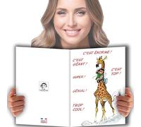 GLMX-2038 MAXI Grande Carte Géante XXL Gaston LAGAFFE + Enveloppe format 32x23cm - Joyeux ANNIVERSAIRE 1 An de Plus Girafe Humoristique Humour pour Enfant Ados ou Adulte H/F - Fabriqué en France