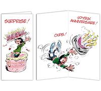 GLMX-2039 Gaston Lagaffe MAXI Grande Joyeux Anniversaire 1 An de Plus Humoristique Gâteau Bougies pour Fille Femme -Format fermé 31,5x15cm avec Enveloppe illustrée -Fabriqué en France, Blanc