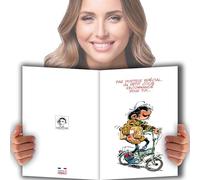 GLMX-2040 MAXI Grande Carte Géante XXL Gaston LAGAFFE + Enveloppe format 32x23cm - Joyeux ANNIVERSAIRE 1 An de Plus Vélo Cœurs Bisous Humoristique Humour pour Enfant ou Adulte H/F Fabriqué en France