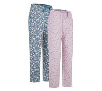 GLOBAL Bas de Pyjama Femme 100% Flanelle de Coton avec Poches et Cordon de Serrage Lot de 2 Vert Rose Fleurs & Roses Fleurs XXL
