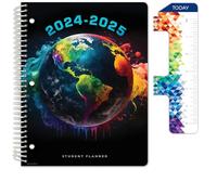 Global Datebooks Planificateur daté pour année scolaire 2024-2025 avec règle/marque-page et autocollants de planification (style bloc - 21,6 x 27,9 cm - globe peint)