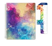 Global Datebooks Planificateur daté pour année scolaire 2024-2025 avec règle/marque-page et autocollants de planification (style matrice - 17,8 x 22,9 cm - Marbre doré arc-en-ciel)