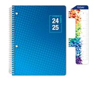Global Datebooks Planificateur daté pour année scolaire 2024-2025 avec règle/marque-page et autocollants de planification (style matrice - 17,8 x 22,9 cm - Bleu demi-ton)