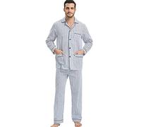 GLOBAL Ensemble de Pyjama pour Hommes Coton Vêtements de Nuit boutonnés à Manches Longues Cordon de Serrage Respirant pour Hommes Haut S-3XL