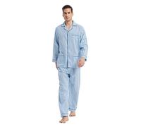 GLOBAL Ensemble de Pyjama pour Hommes Coton Vêtements de Nuit boutonnés à Manches Longues Cordon de Serrage Respirant pour Hommes Haut S-3XL