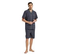 GLOBAL Ensembles de Pyjama Homme Court Vetements De Nuit 100% Coton Classique à Carreaux,Noir,M