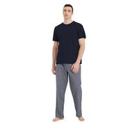 GLOBAL Ensembles de Pyjama Homme Court Vetements De Nuit 100% Coton T-Shirt avec Pantalon Classique à Carreaux, Pantalon D'été,Gris,L