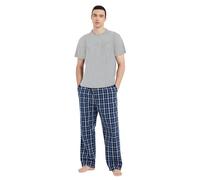GLOBAL Ensembles de Pyjama Homme Court Vetements De Nuit 100% Coton T-Shirt avec Pantalon Classique à Carreaux, Pantalon D'été,Bleu,L
