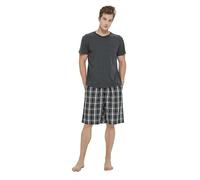 GLOBAL Ensembles de Pyjama Homme Court Vetements De Nuit 100% Coton T-Shirt avec Short Classique à Carreaux,Noir,L