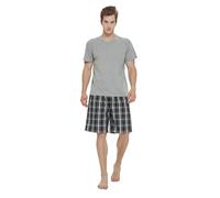 GLOBAL Ensembles de Pyjama Homme Court Vetements De Nuit 100% Coton T-Shirt avec Short Classique à Carreaux,Noir,L