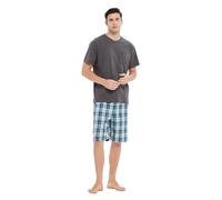 GLOBAL Ensembles de Pyjama Homme Court Vetements De Nuit 100% Coton T-Shirt avec Short Classique à Carreaux,Vert,L