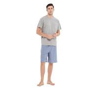 GLOBAL Ensembles de Pyjama Homme Court Vetements De Nuit 100% Coton T-Shirt avec Short Classique à Carreaux,Bleu,M