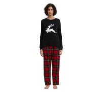 GLOBAL Femme Pyjama Flanelle Manches Long Ensembles de Pyjama Coton Chaleureux Vêtements de Nuit Confortable Carreaux Rouges XXL