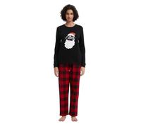 GLOBAL Femme Pyjama Flanelle Manches Long Ensembles de Pyjama Coton Chaleureux Vêtements de Nuit Confortable Carreaux Rouge NOI XL