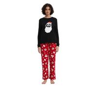 GLOBAL Femme Pyjama Flanelle Manches Long Ensembles de Pyjama Coton Chaleureux Vêtements de Nuit Confortable Biscuits de Noël Gingerbread Man L