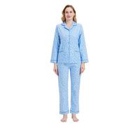 GLOBAL Femme Pyjama Flanelle Manches Long Ensembles de Pyjama Coton Chemises de Nuit Bouton Chaleureux Vêtements de Nuit Confortable Blau XL
