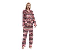 GLOBAL Femme Pyjama Flanelle Manches Long Ensembles de Pyjama Coton Chemises de Nuit Bouton Chaleureux Vêtements de Nuit Confortable,Pyjamas de Noël -1,M