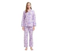 GLOBAL Femme Pyjama Flanelle Manches Long Ensembles de Pyjama Coton Chemises de Nuit Bouton Chaleureux Vêtements de Nuit Confortable Fleurs Pourpres M