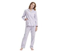 GLOBAL Femme Pyjama Flanelle Manches Long |Ensembles de Pyjama Coton |Chemises de Nuit Bouton | Chaleureux Vêtements de Nuit Confortable |Fleur Mauve M