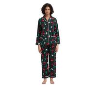 GLOBAL Femme Pyjama Flanelle Manches Long Ensembles de Pyjama Coton Chemises de Nuit Bouton Chaleureux Vêtements de Nuit Confortable Vert,Rennes Rouges de Noël M